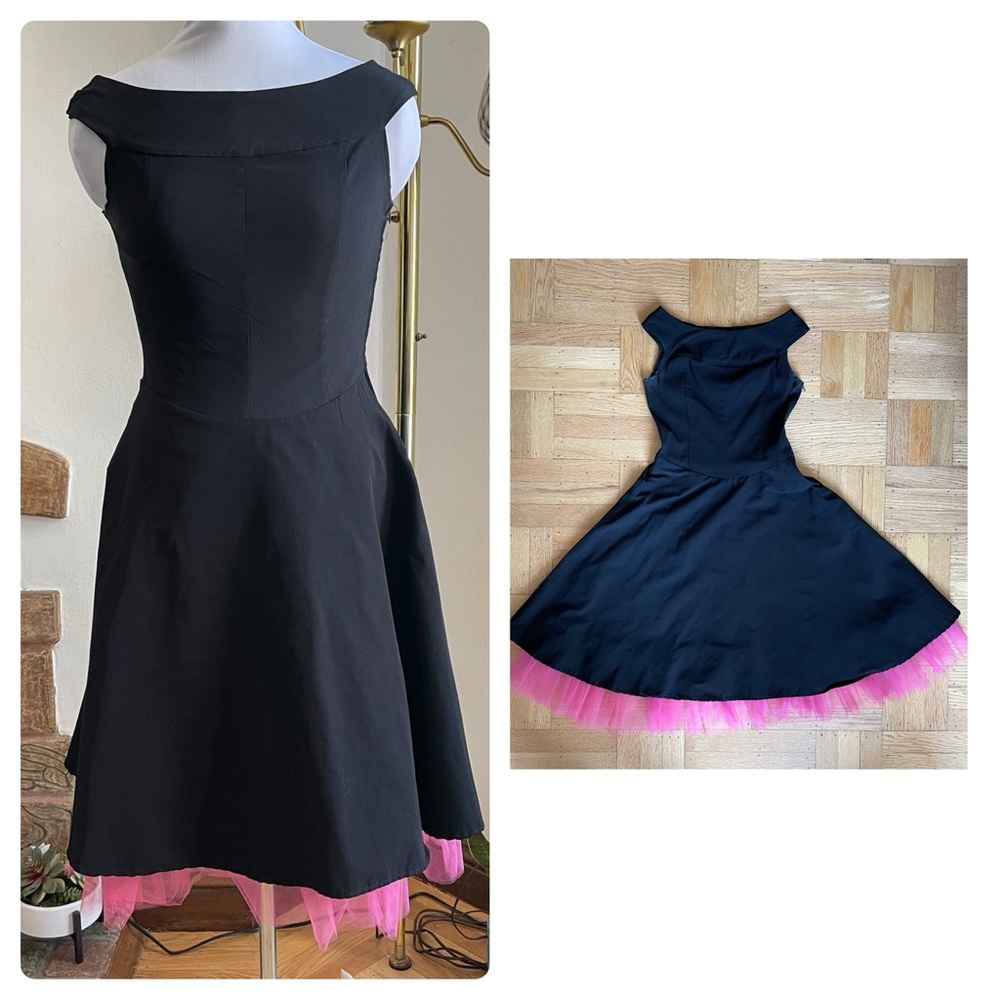 Black off the shoulder Dancing Dress pink tulle - NYE New Years Eve Christmas